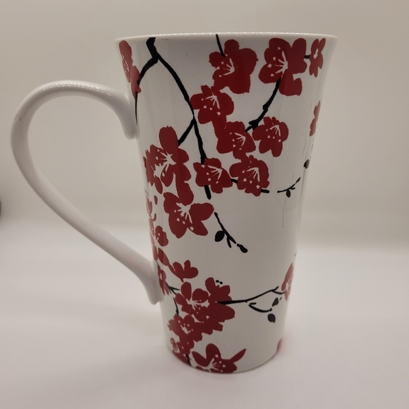 222 Fifth Mia Blossom Red Porcelain Fine Tall Coffee Mug Cup - Picture 3 of 10